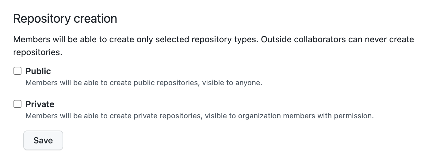 Repo creation permissions to uncheck!